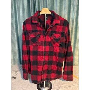 Vans Classic Fit Red Black Buffalo Plaid Flannel Shirt Men’s Medium Button Up